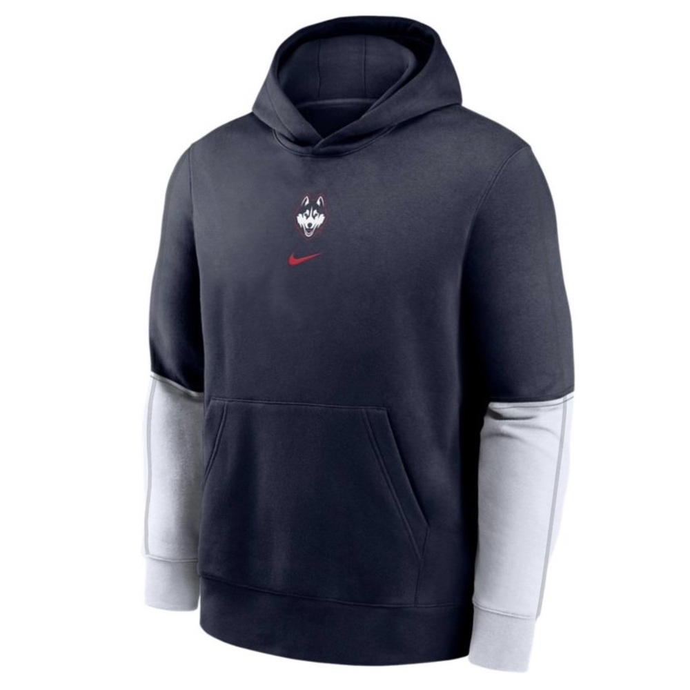 Nike UConn Huskies Navy White Sideline Pullover Fleece Hoodie Sweatshirt Youth M